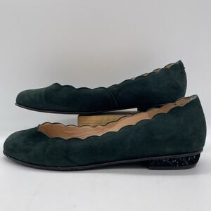 Brenda Zaro Womens 39.5 (US 8.5-9) Shoes Ballet Flats Scalloped Green Suede